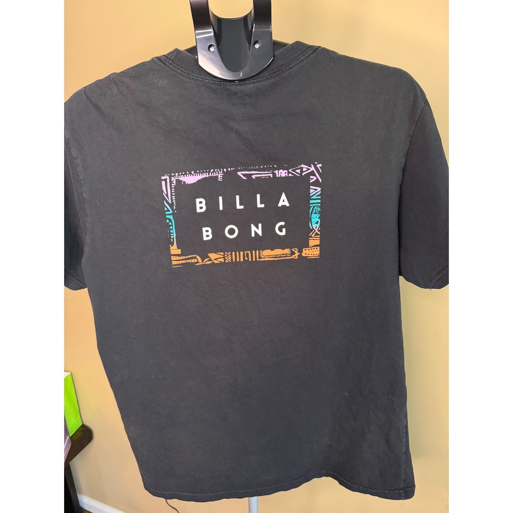 Billabong Mens Premium Graphic T-Shirt Black‎ Large Multi-Color Back Print Logo
